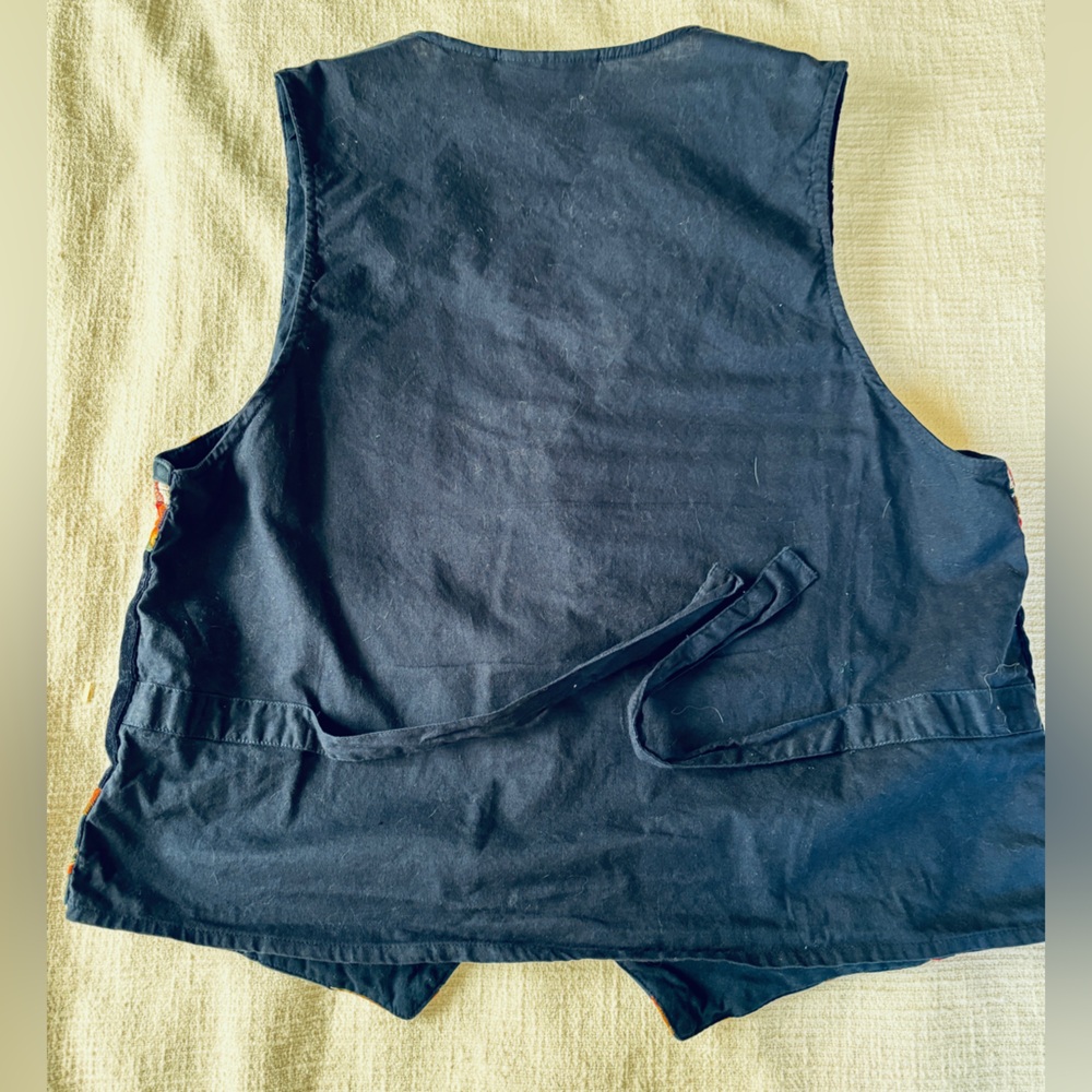 Casey & Max Vintage Cotton Embroidered Harvest Fall Theme Vest w Tie Back - Picture 10 of 11